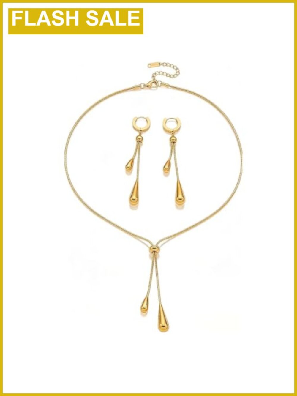 Gold Tone Alloy Lariat Y Necklace & Drop Earrings Jewelry Set Women